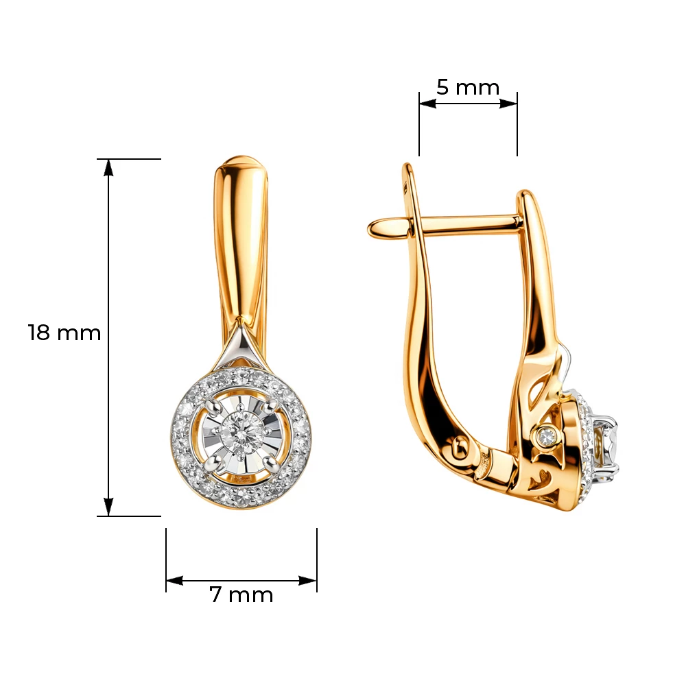 Серьги с бриллиантами из красного золота 585 пробы