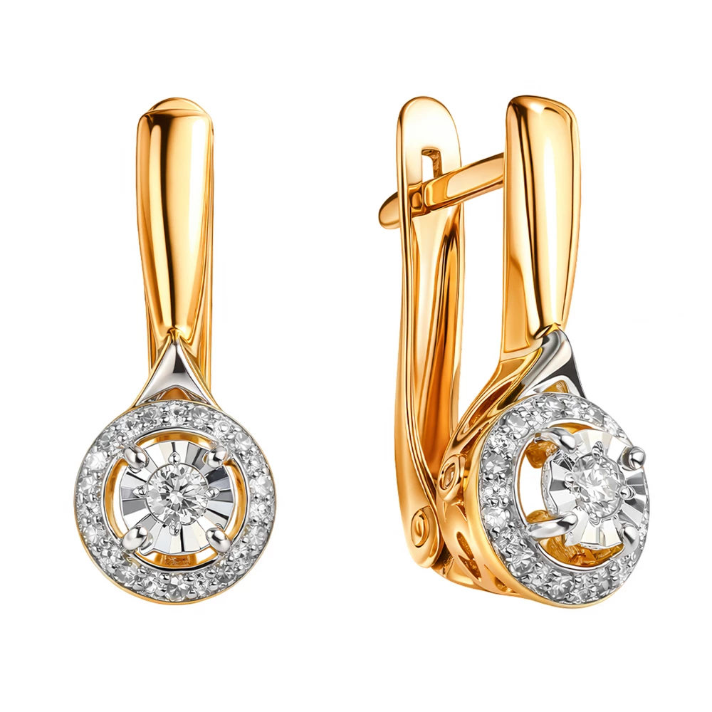 Серьги с бриллиантами из красного золота 585 пробы