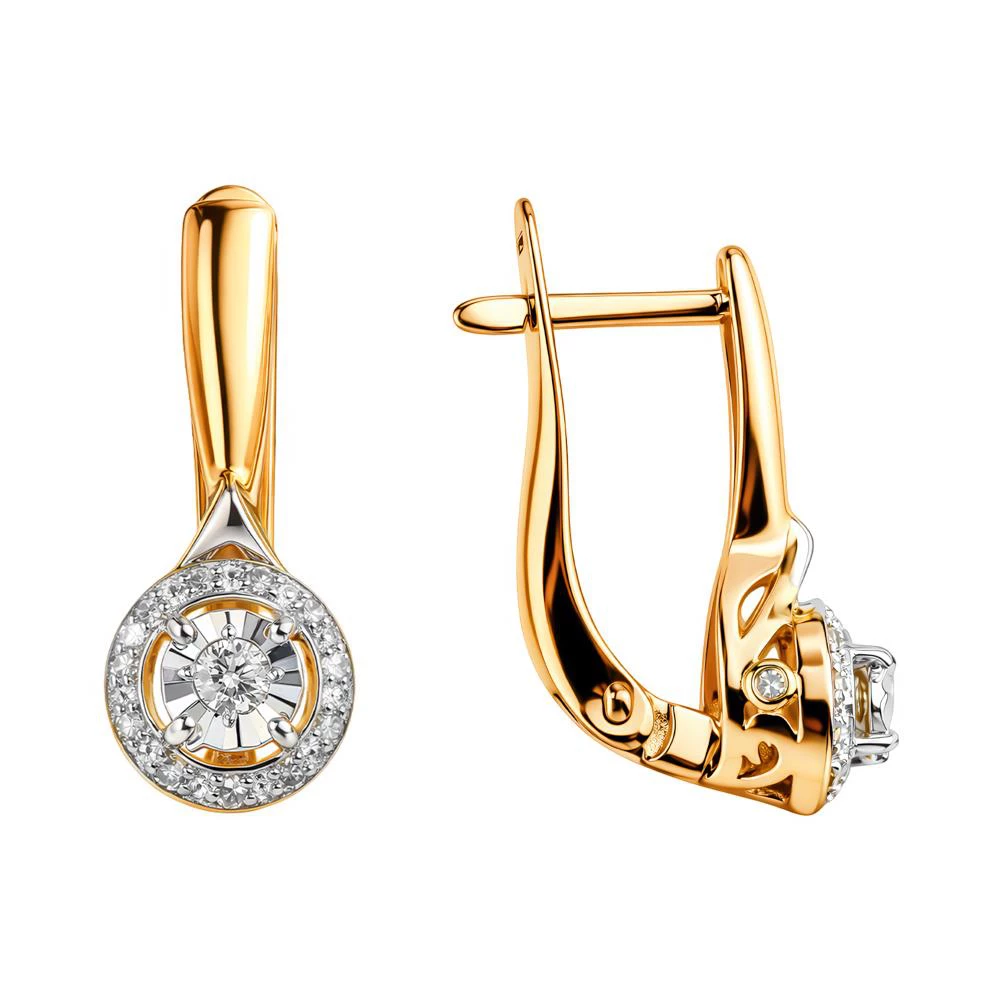 Серьги с бриллиантами из красного золота 585 пробы