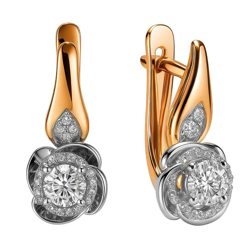 Серьги с бриллиантами из красного золота 585 пробы