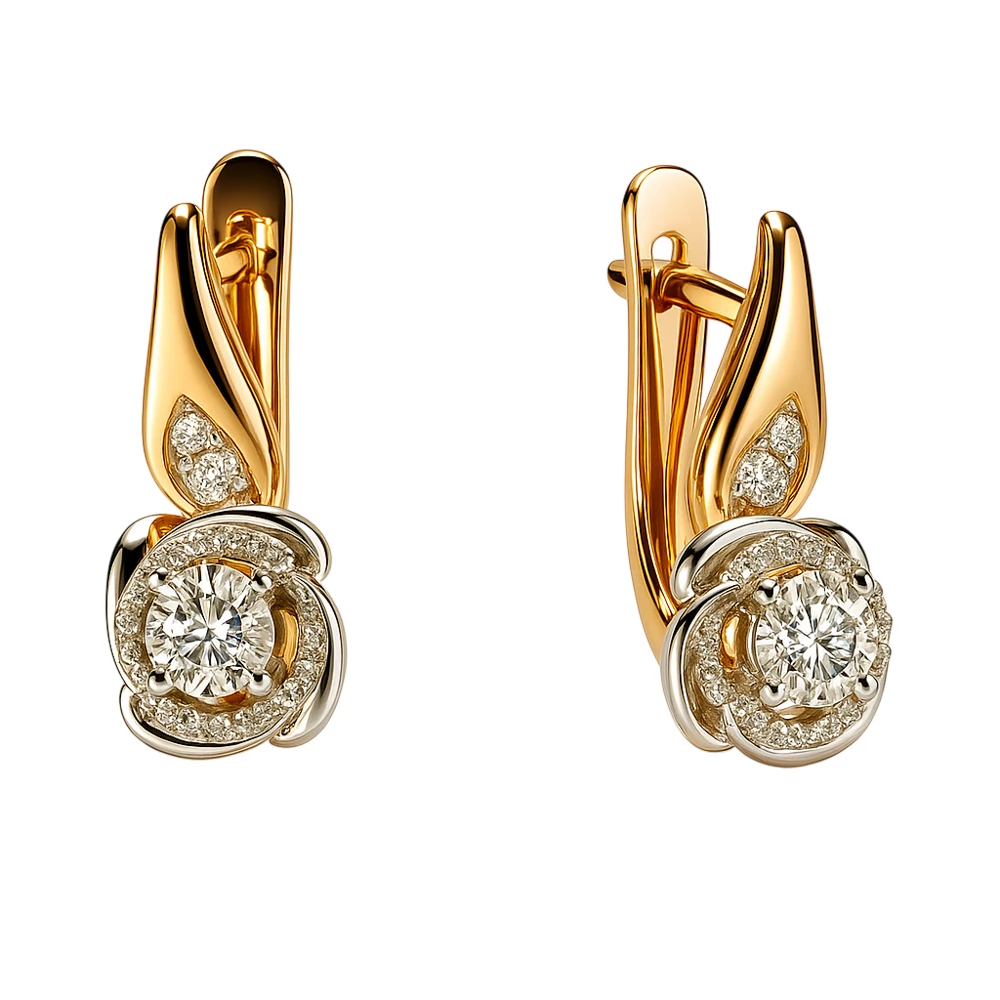 Серьги с бриллиантами из красного золота 585 пробы