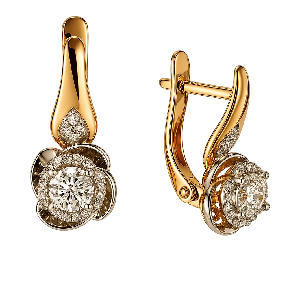 Серьги с бриллиантами из красного золота 585 пробы