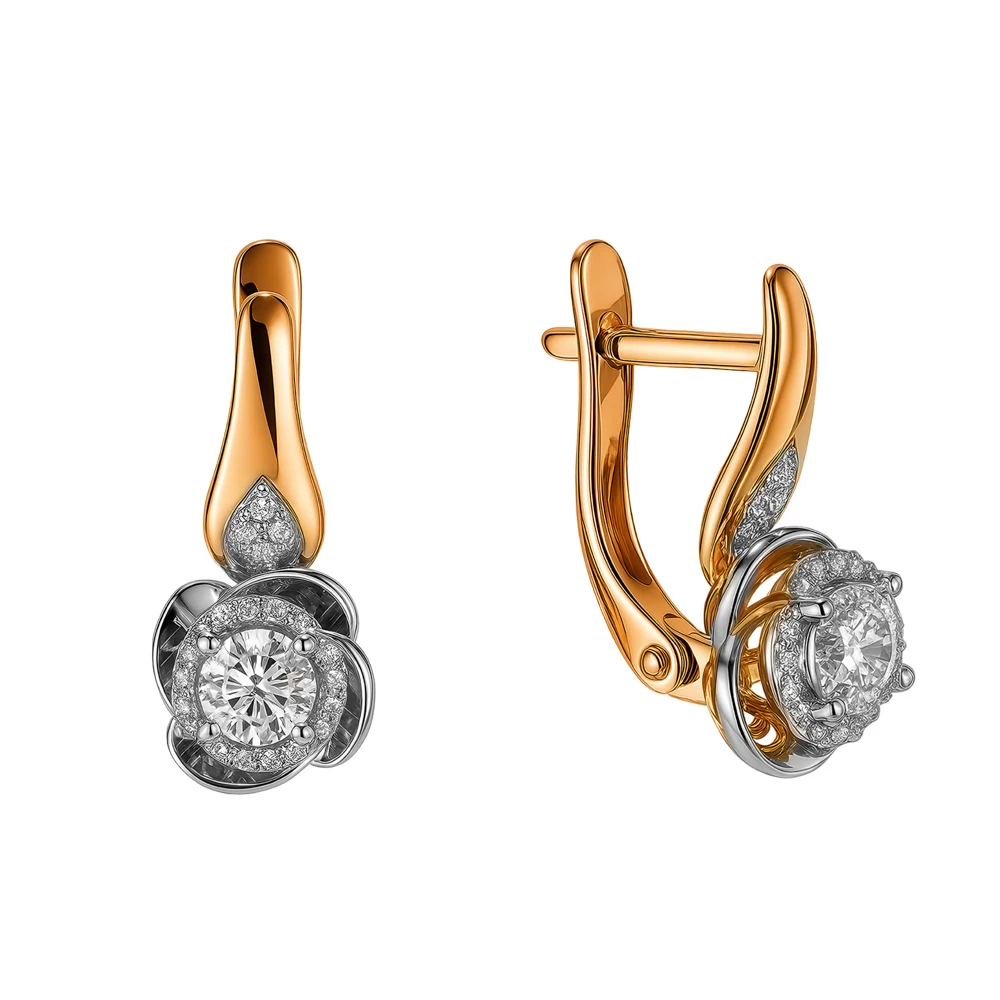 Серьги с бриллиантами из красного золота 585 пробы