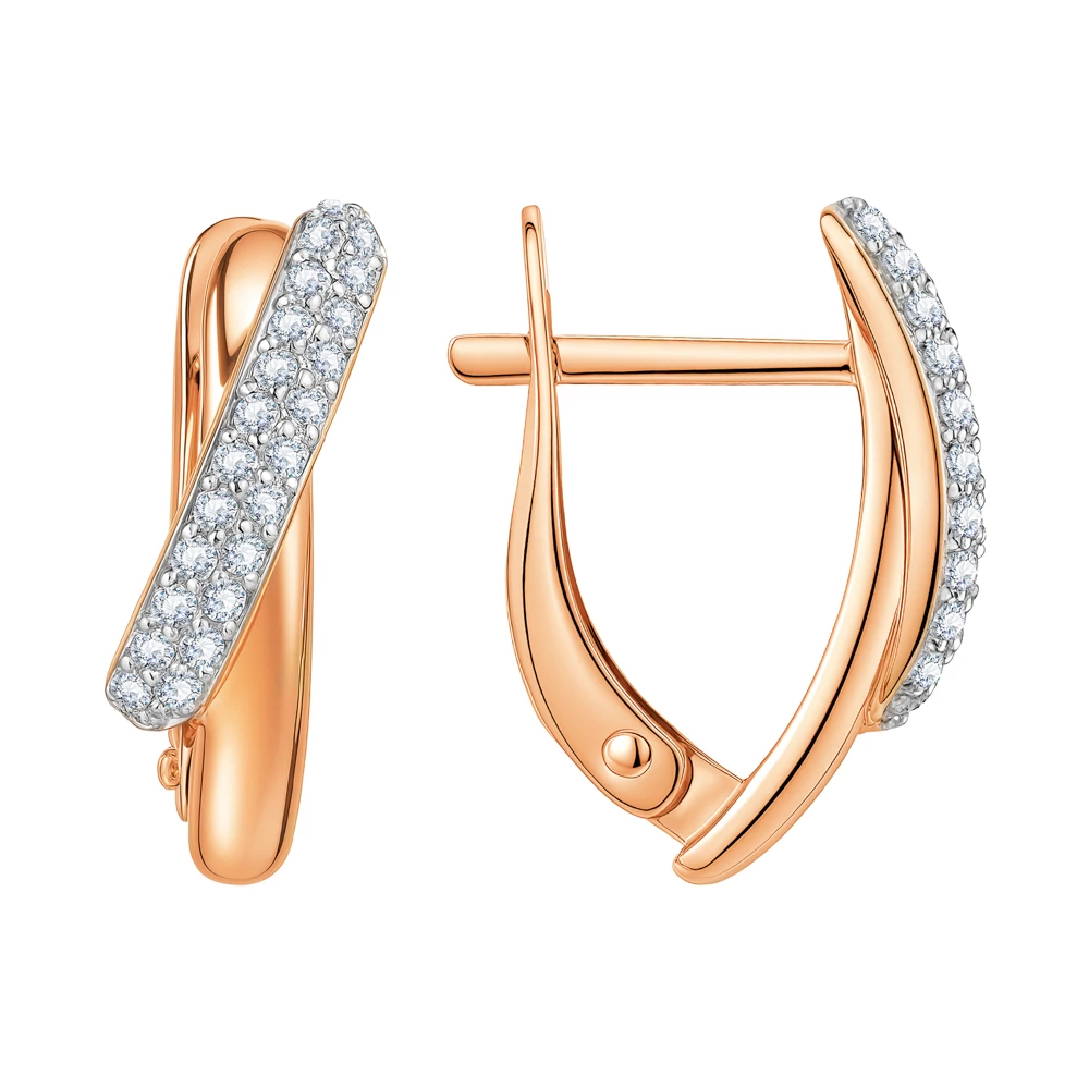 Серьги с бриллиантами из красного золота 585 пробы Серьги с бриллиантами из красного золота 585 пробы