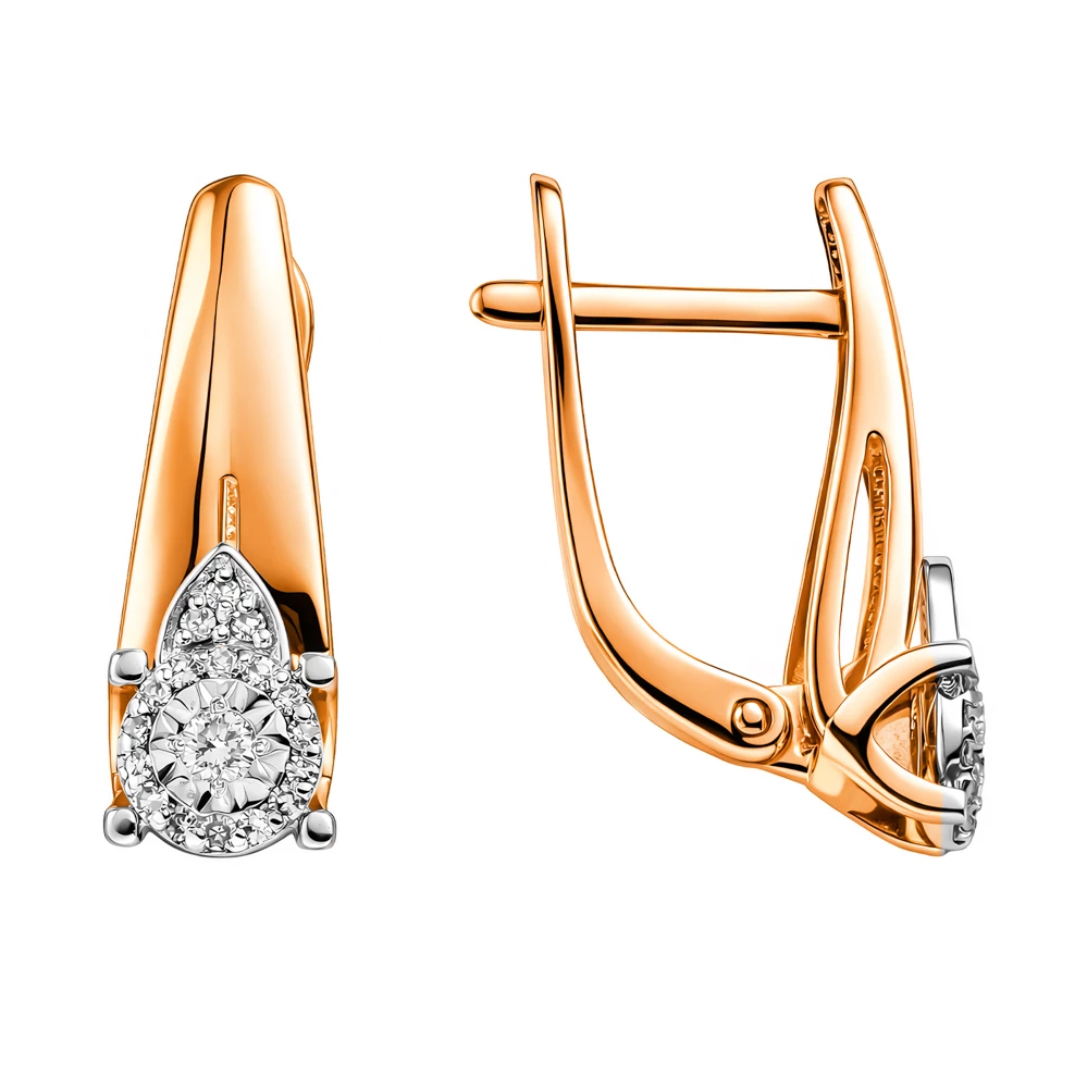 Серьги с бриллиантами из красного золота 585 пробы