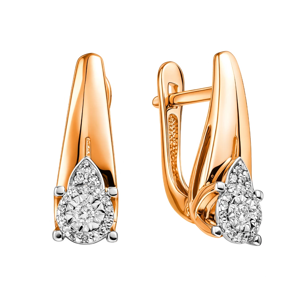 Серьги с бриллиантами из красного золота 585 пробы