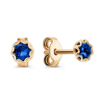 Серьги с сапфирами синтетическими из красного золота 585 пробы
