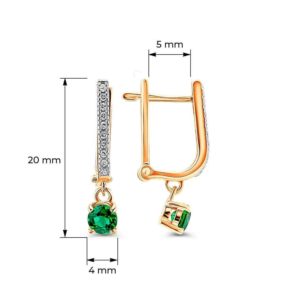 Серьги с гидротермальным изумрудом и бриллиантами из красного золота 585 пробы