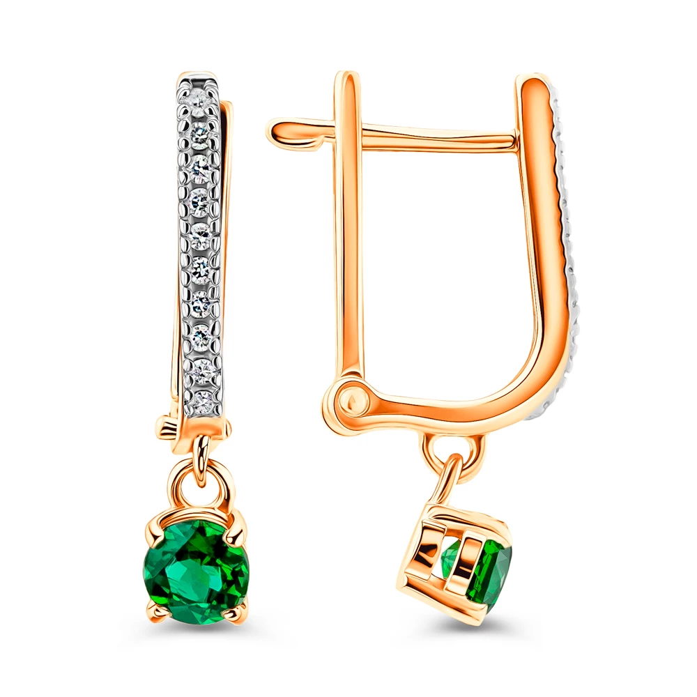 Серьги с гидротермальным изумрудом и бриллиантами из красного золота 585 пробы