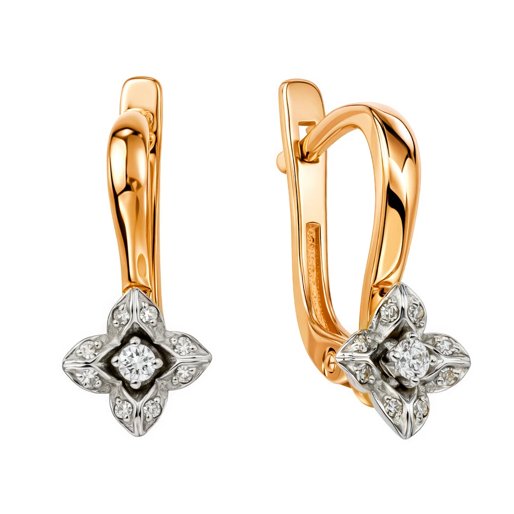 Серьги с бриллиантами из красного золота 585 пробы