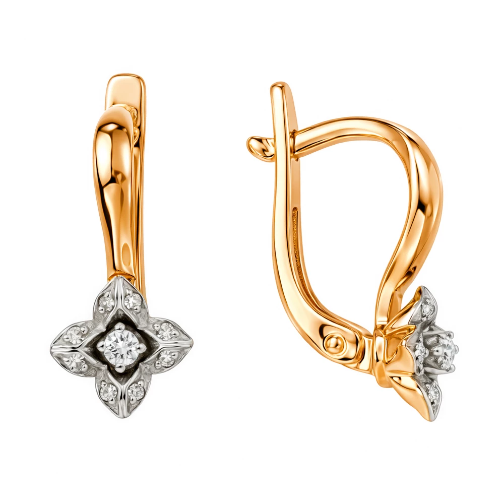 Серьги с бриллиантами из красного золота 585 пробы