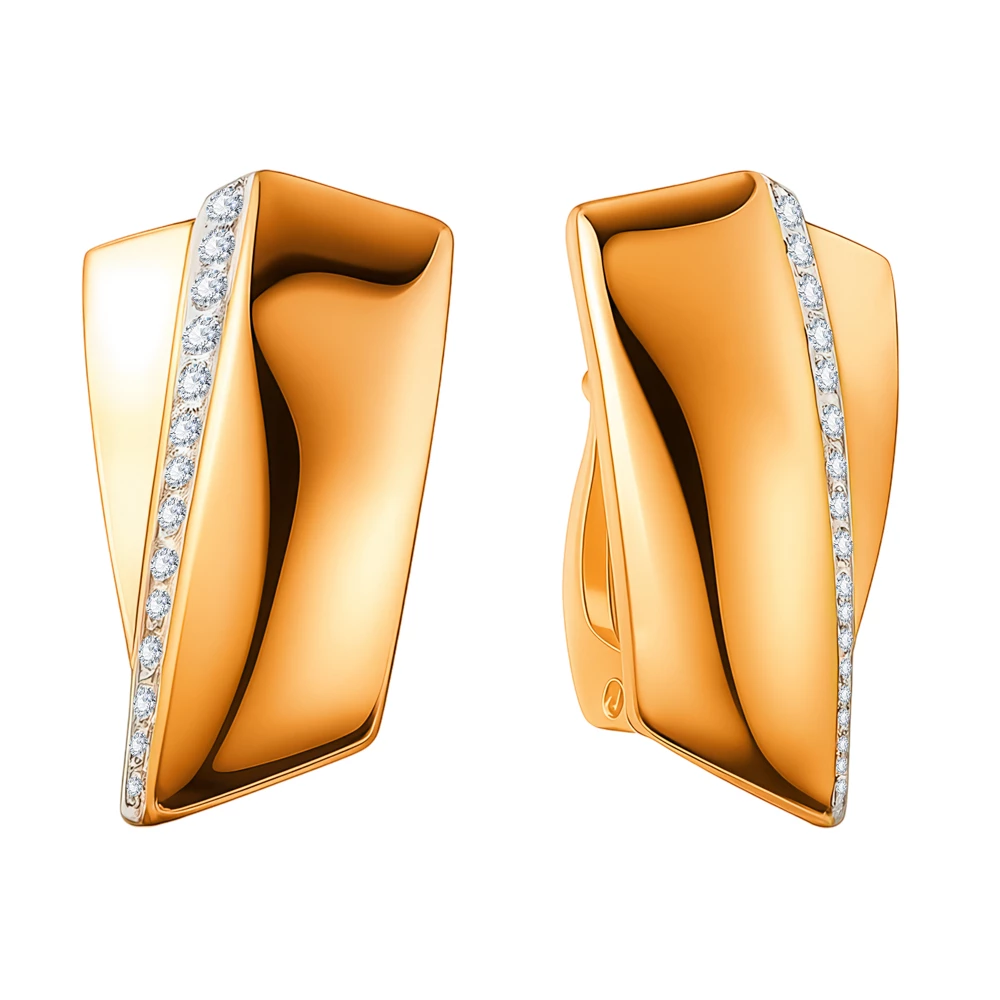 Серьги с бриллиантами из красного золота 585 пробы Серьги с бриллиантами из красного золота 585 пробы