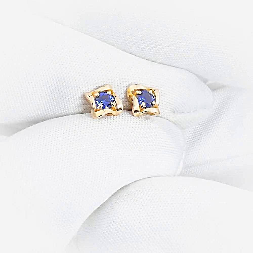 Серьги с сапфирами синтетическими из красного золота 585 пробы