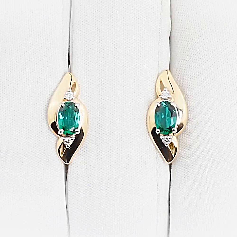 Серьги с гидротермальным изумрудом и бриллиантами из красного золота 585 пробы