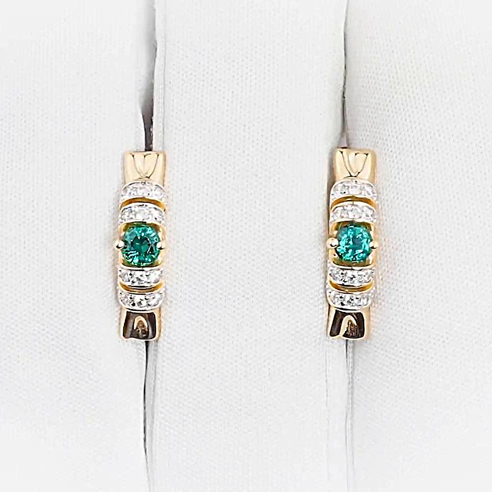 Серьги с гидротермальным изумрудом и бриллиантами из красного золота 585 пробы