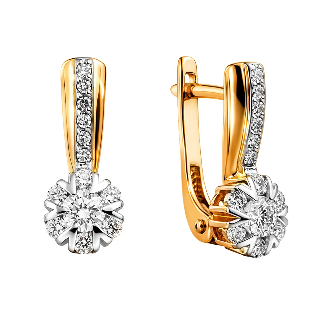 Серьги с бриллиантами из красного золота 585 пробы