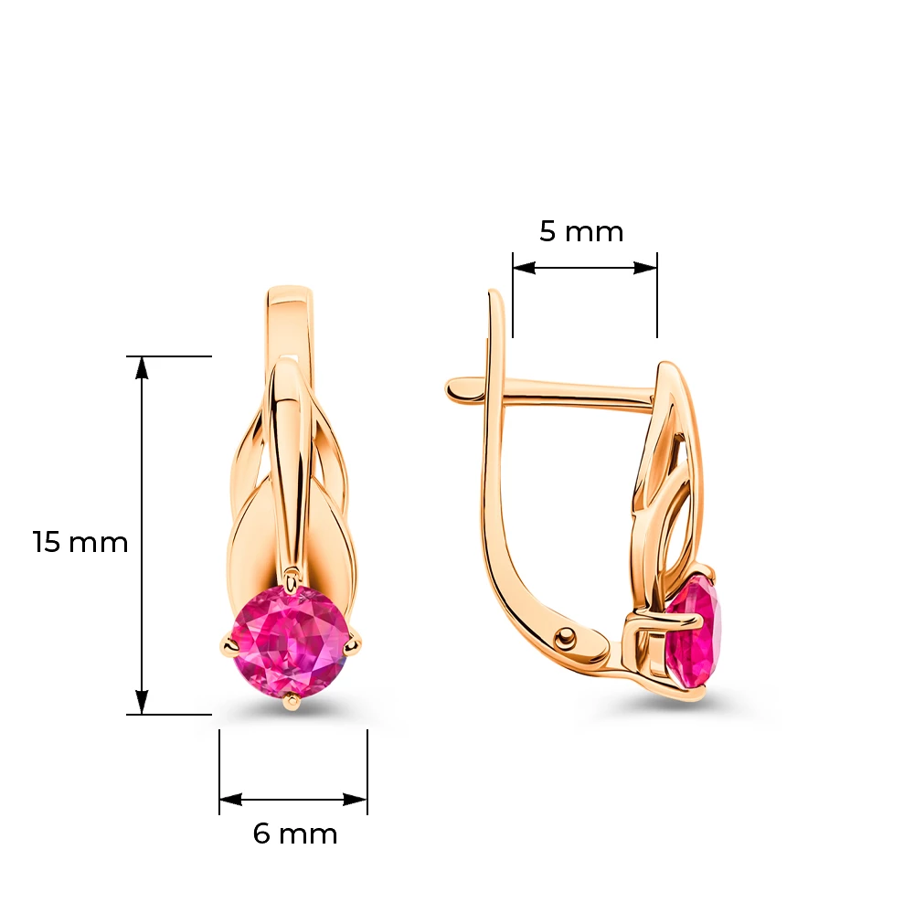 Серьги с рубинами синтетическими из красного золота 375 пробы