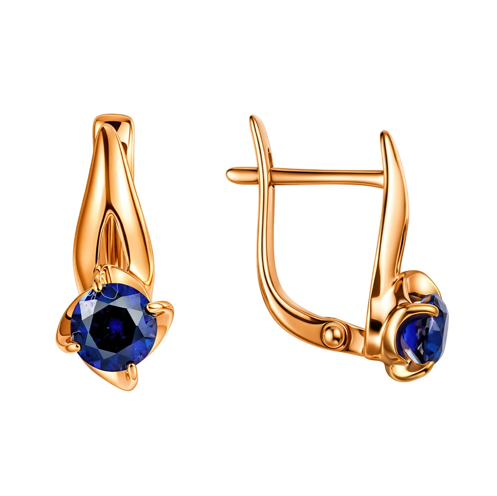Серьги с сапфирами синтетическими из красного золота 375 пробы