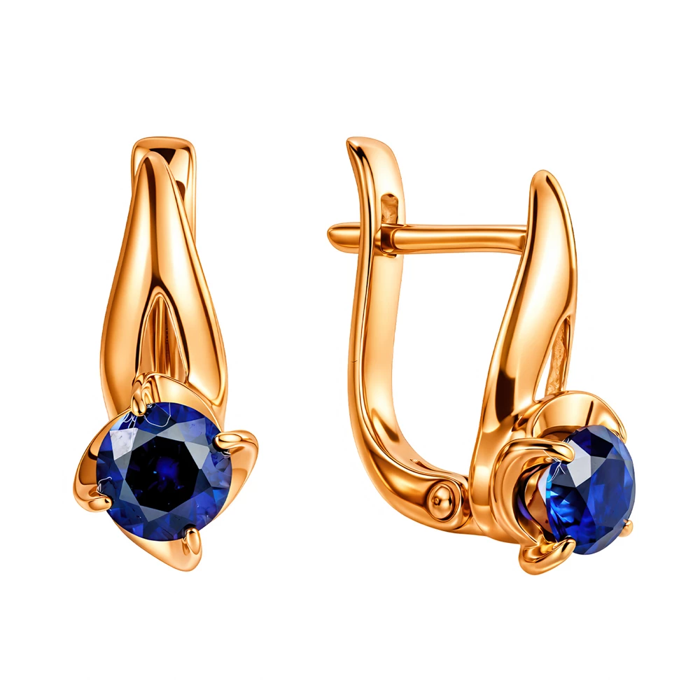 Серьги с сапфирами синтетическими из красного золота 375 пробы