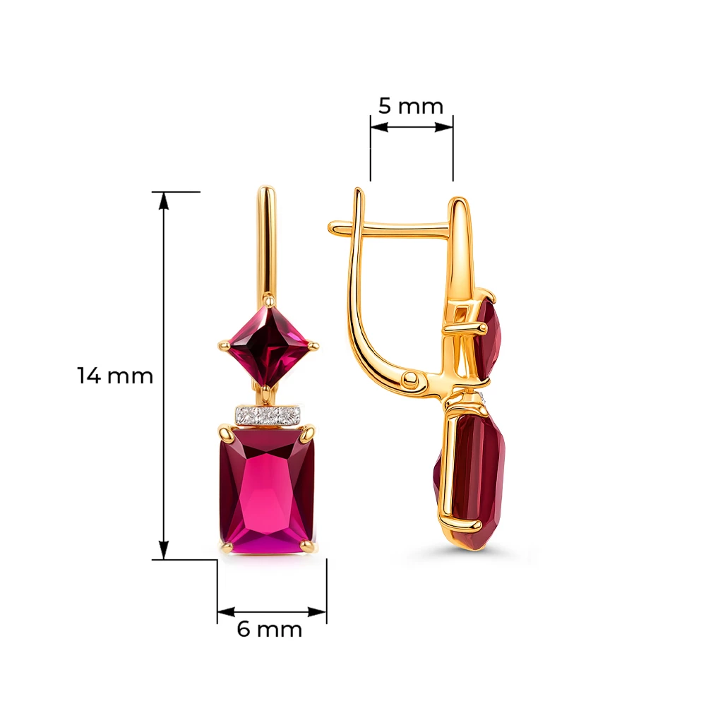 Серьги с рубином синтетическим и бриллиантами из красного золота 375 пробы Серьги с рубином синтетическим и бриллиантами из красного золота 375 пробы