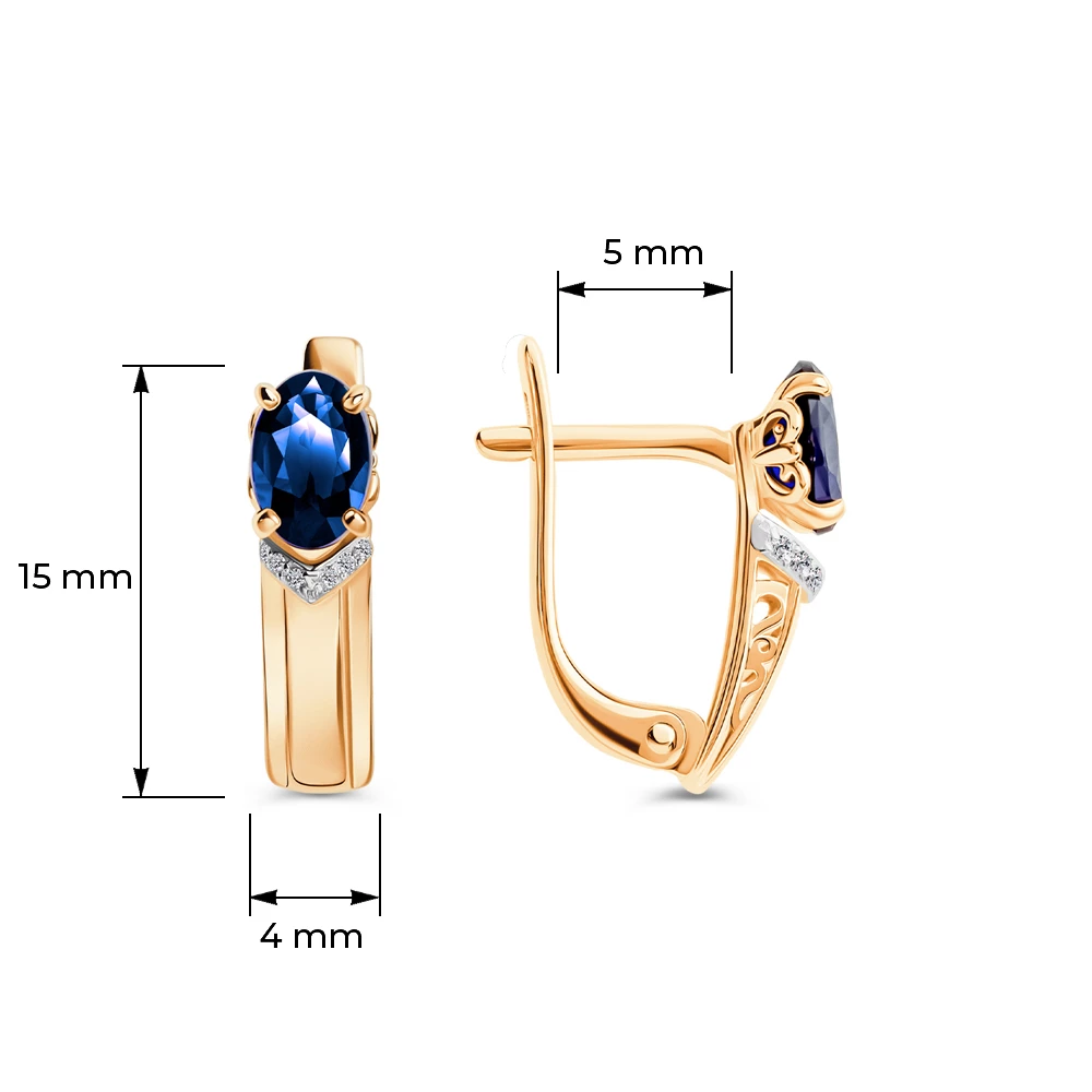 Серьги с сапфиром синтетическим и бриллиантами из красного золота 375 пробы