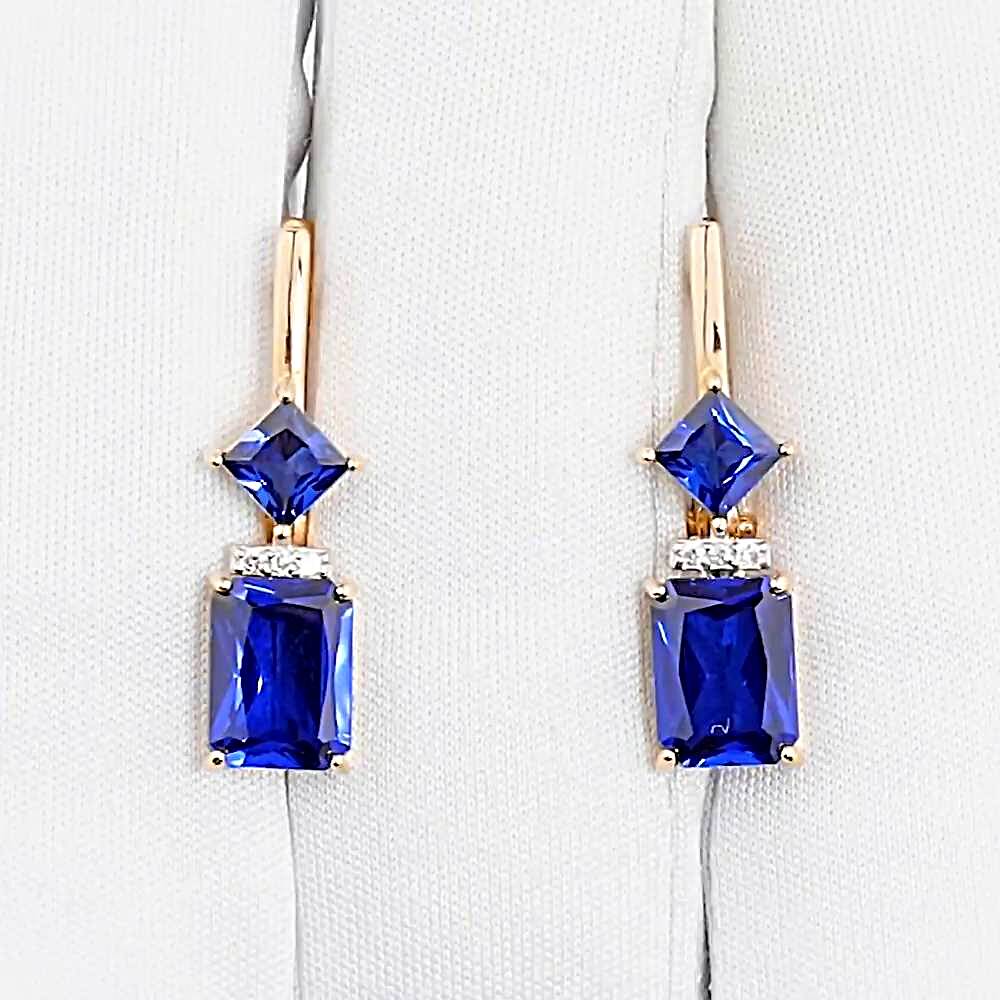 Серьги с сапфиром синтетическим и бриллиантами из красного золота 375 пробы 1