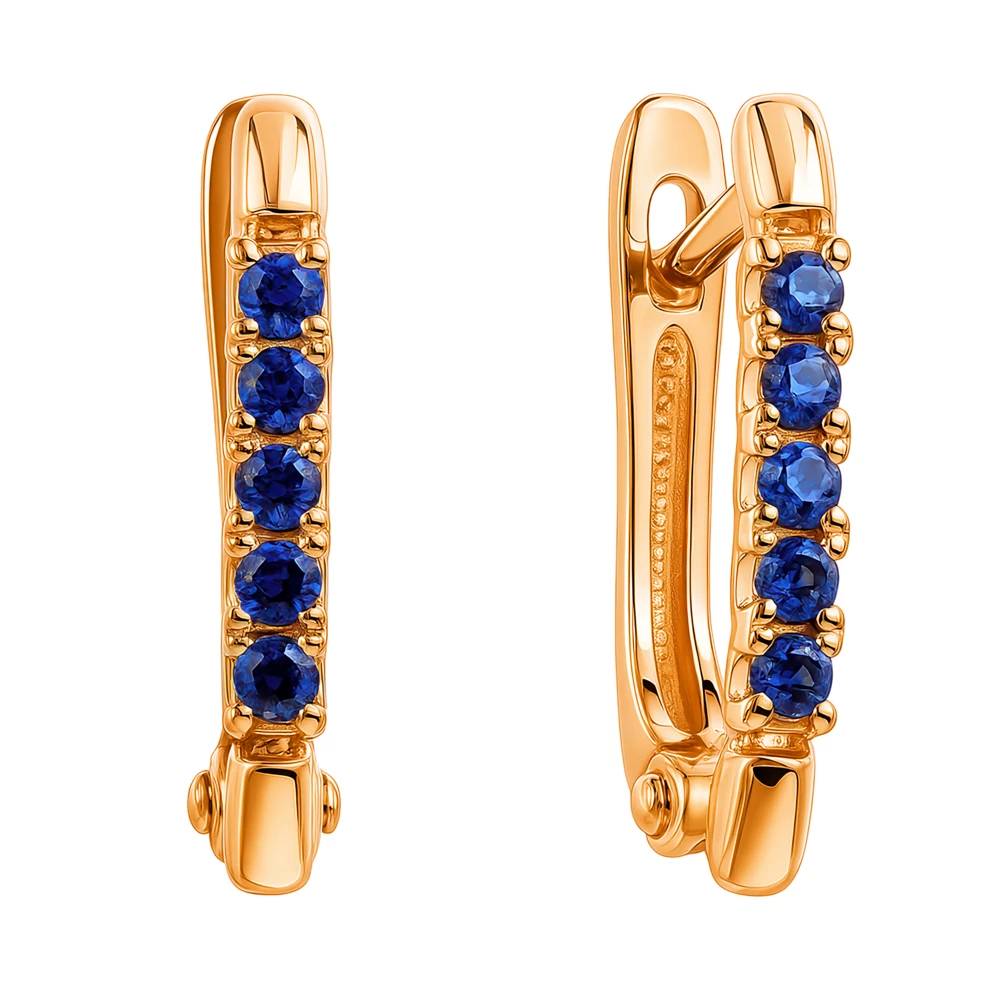 Серьги с сапфирами синтетическими из красного золота 375 пробы