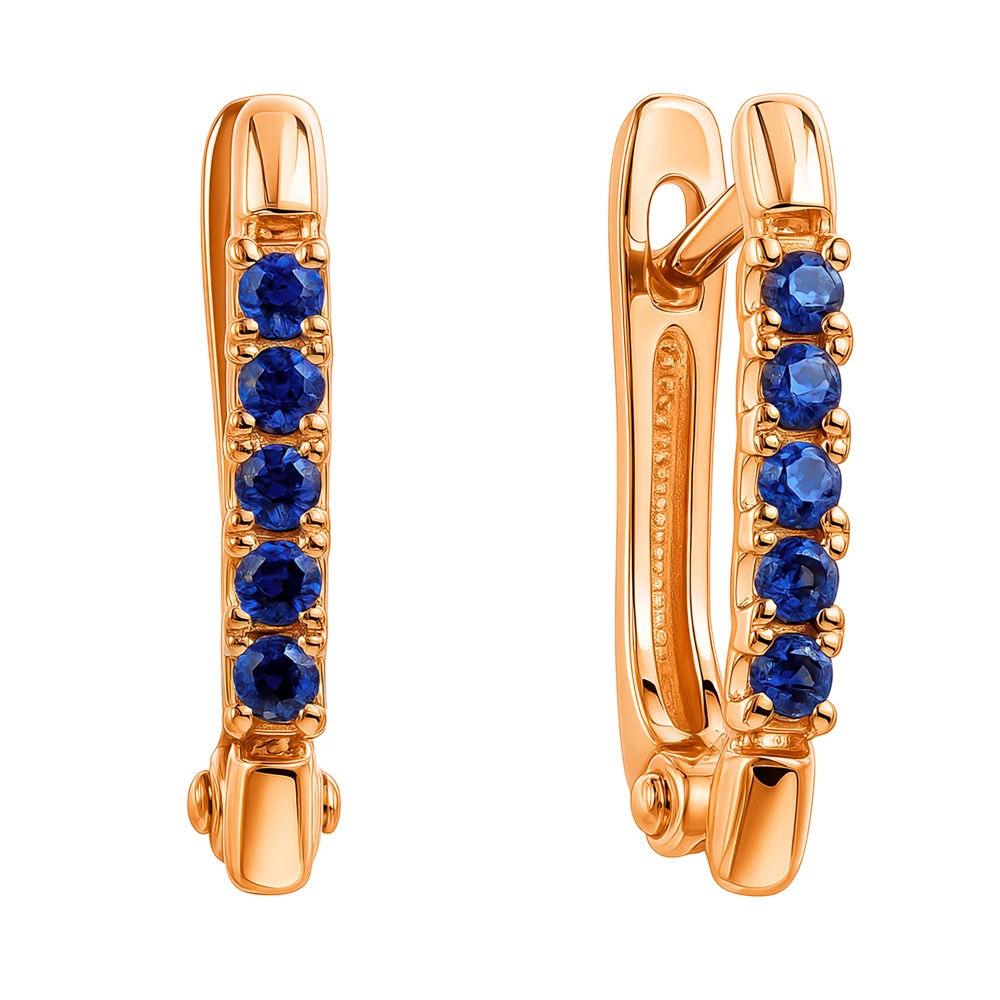 Серьги с сапфирами синтетическими из красного золота 375 пробы