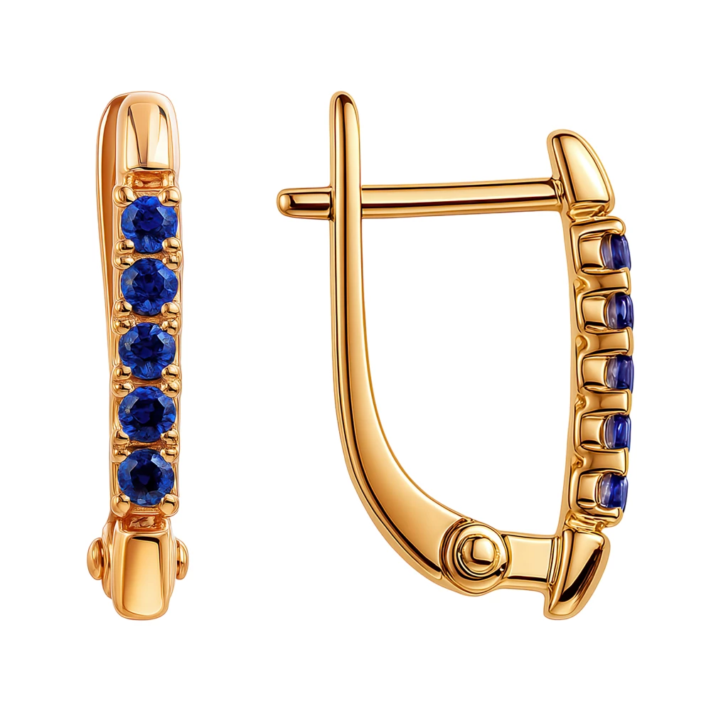 Серьги с сапфирами синтетическими из красного золота 375 пробы Серьги с сапфирами синтетическими из красного золота 375 пробы