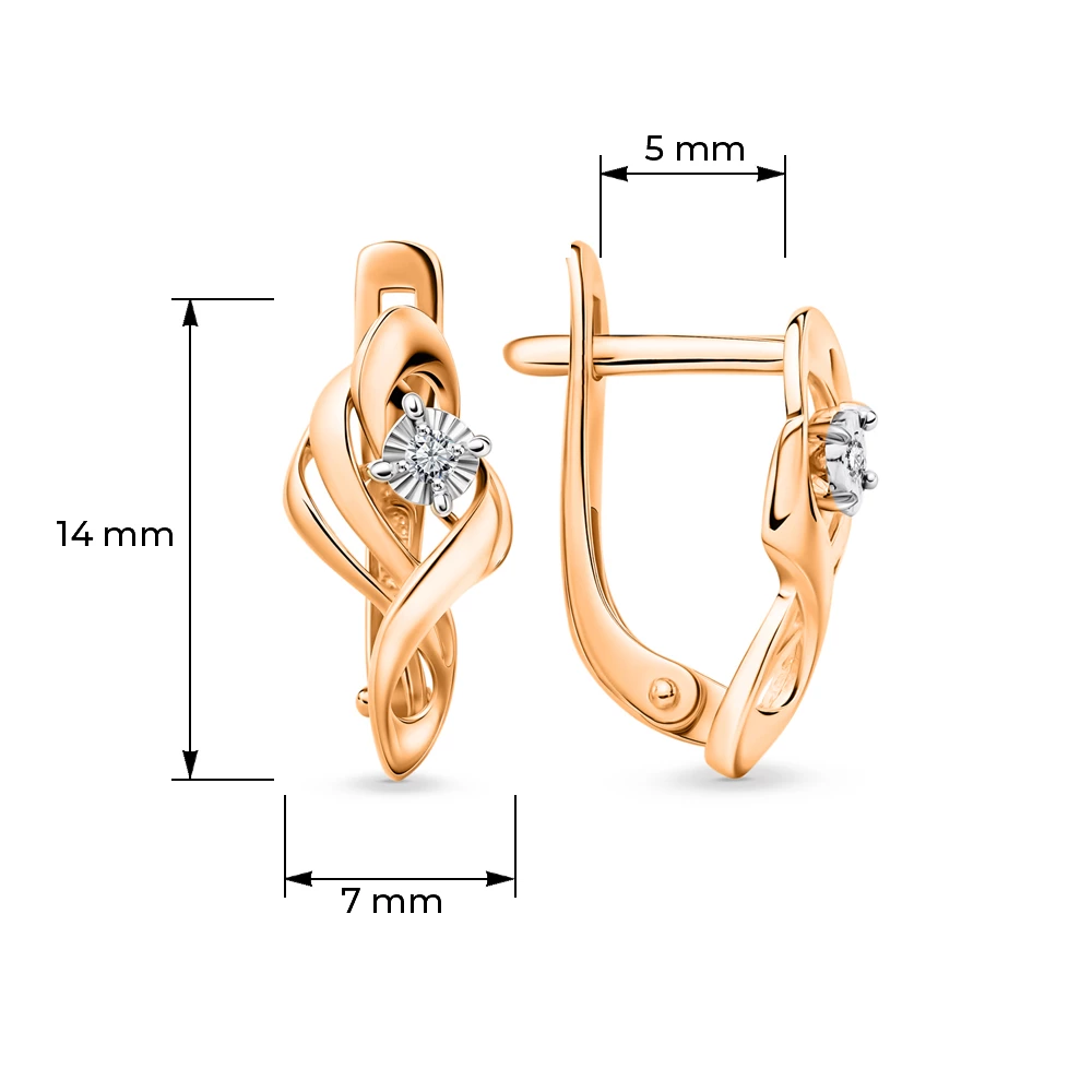 Серьги с бриллиантами из красного золота 375 пробы