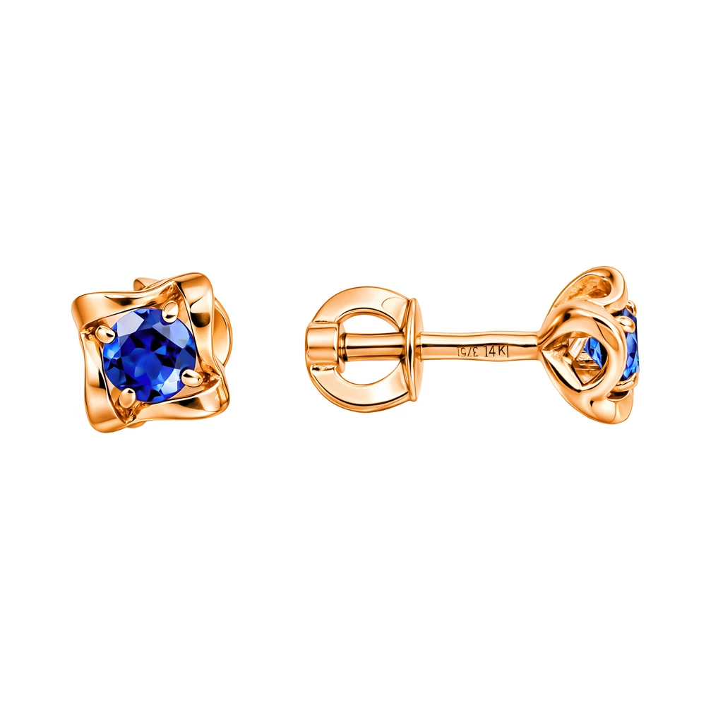 Серьги с сапфирами синтетическими из красного золота 375 пробы