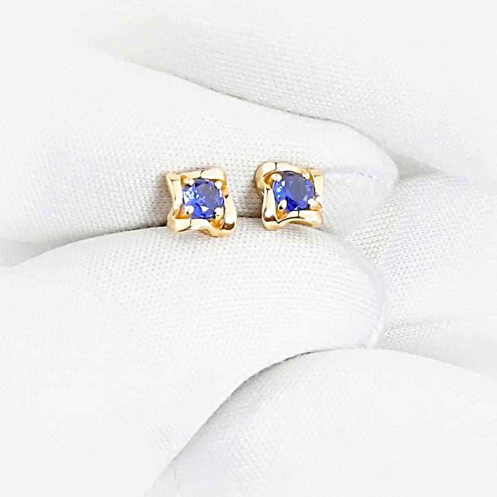 Серьги с сапфирами синтетическими из красного золота 375 пробы