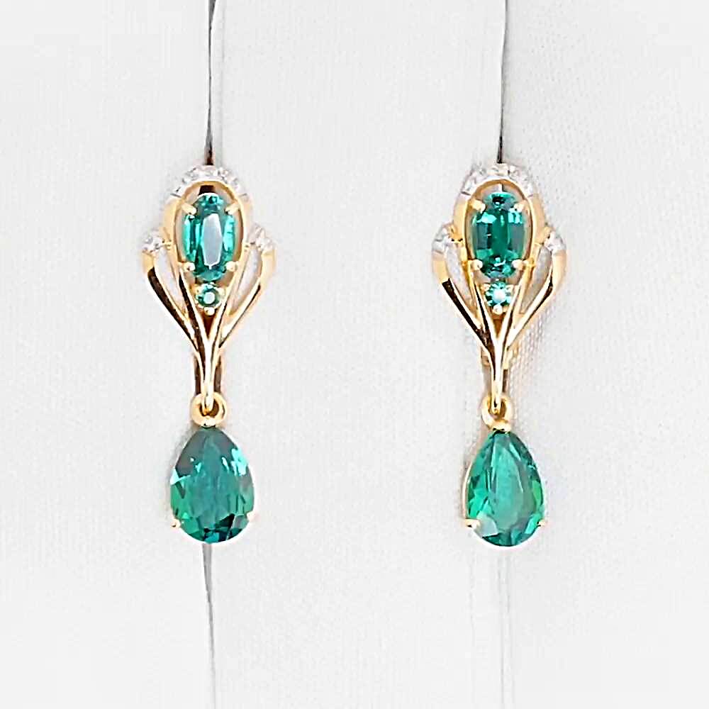 Серьги с гидротермальным изумрудом и бриллиантами из красного золота 375 пробы 1