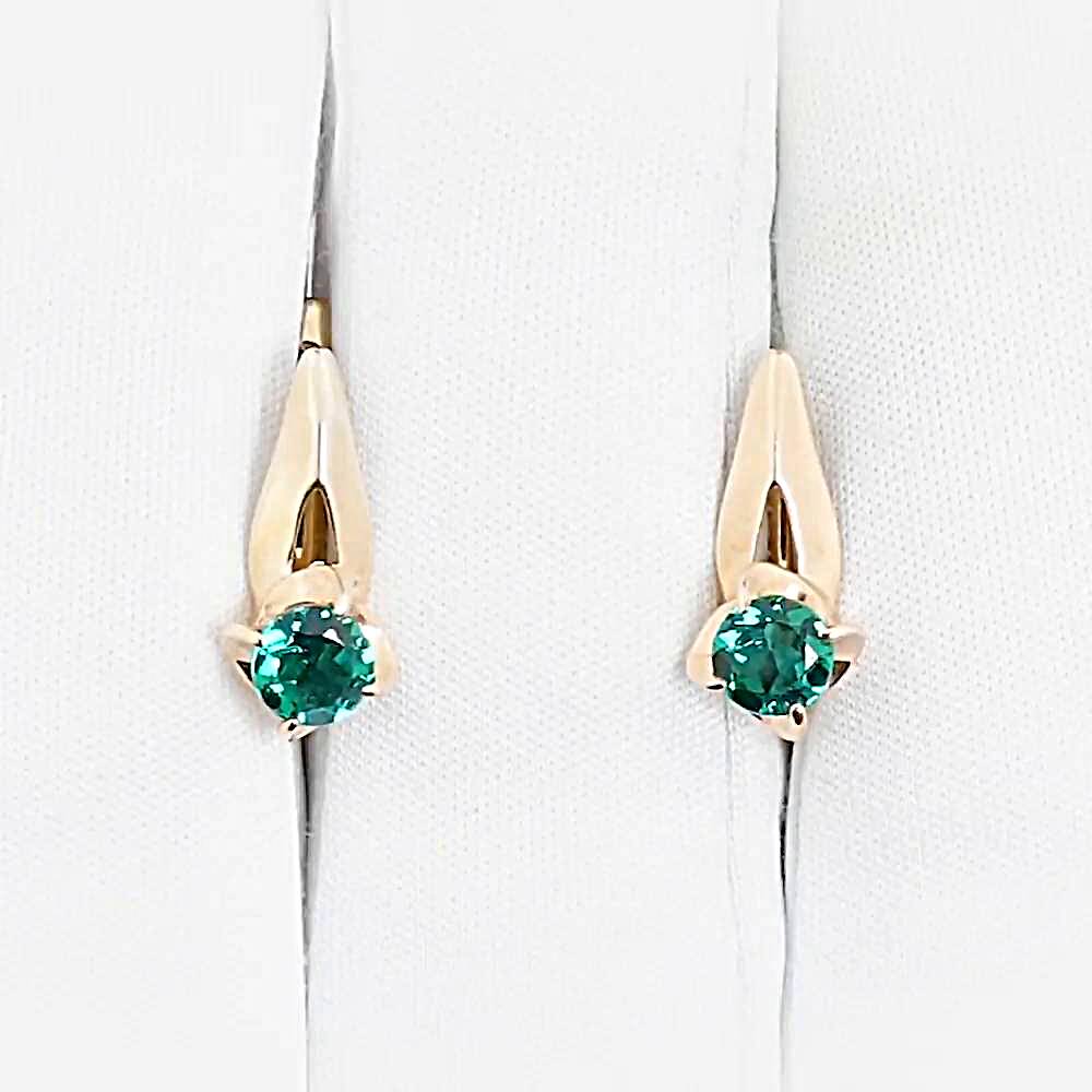 Серьги с изумрудами синтетическими из красного золота 375 пробы 1