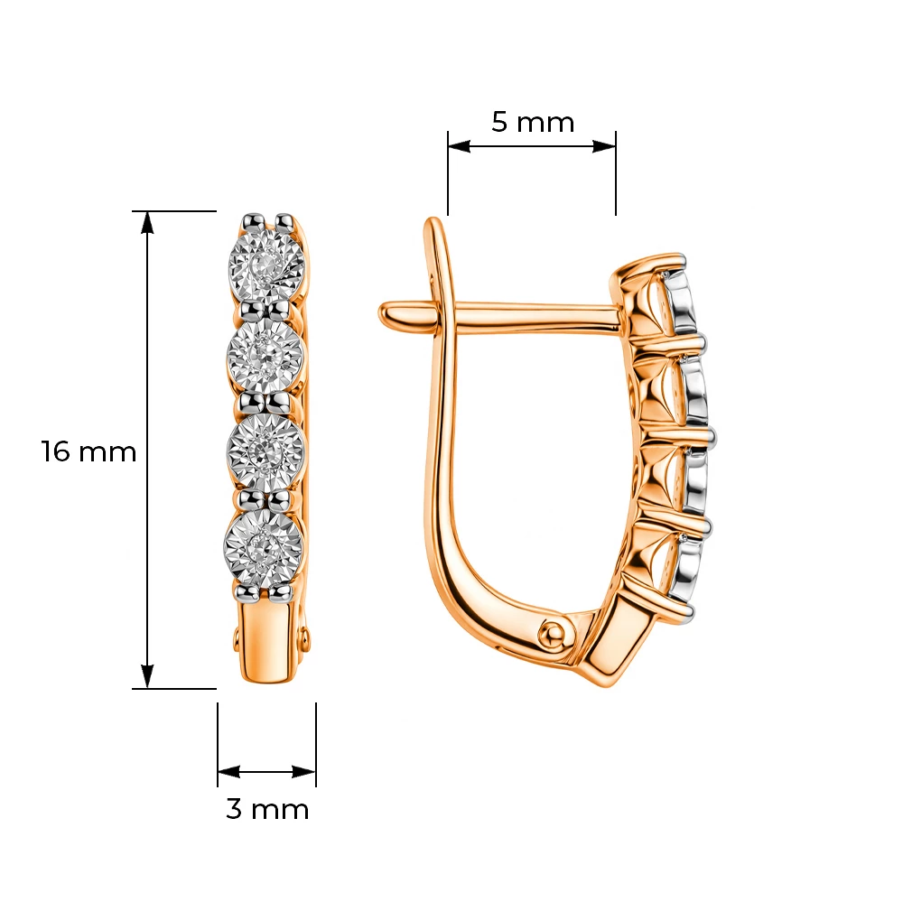 Серьги с бриллиантами из красного золота 585 пробы