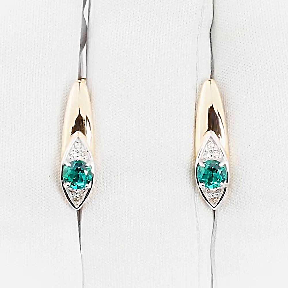 Серьги с гидротермальным изумрудом и бриллиантами из красного золота 585 пробы