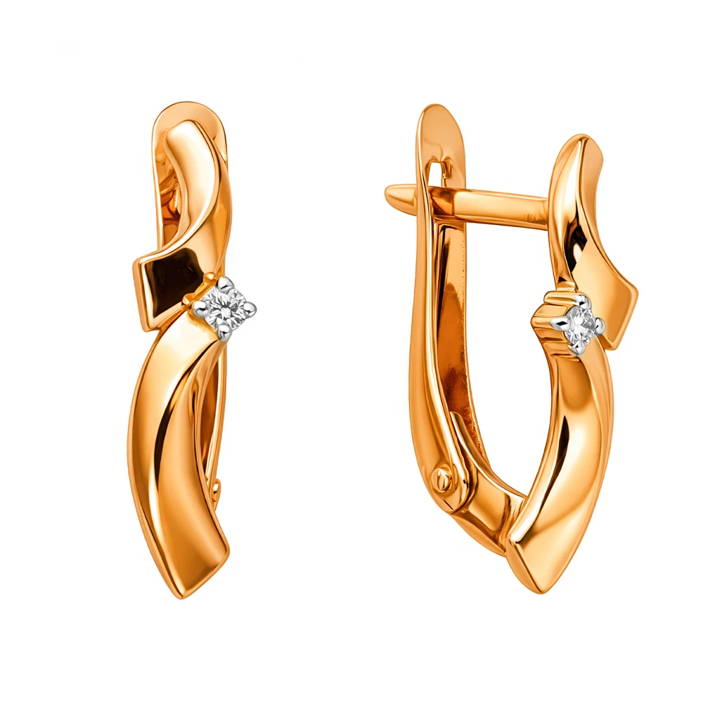 Серьги с бриллиантами из красного золота 585 пробы