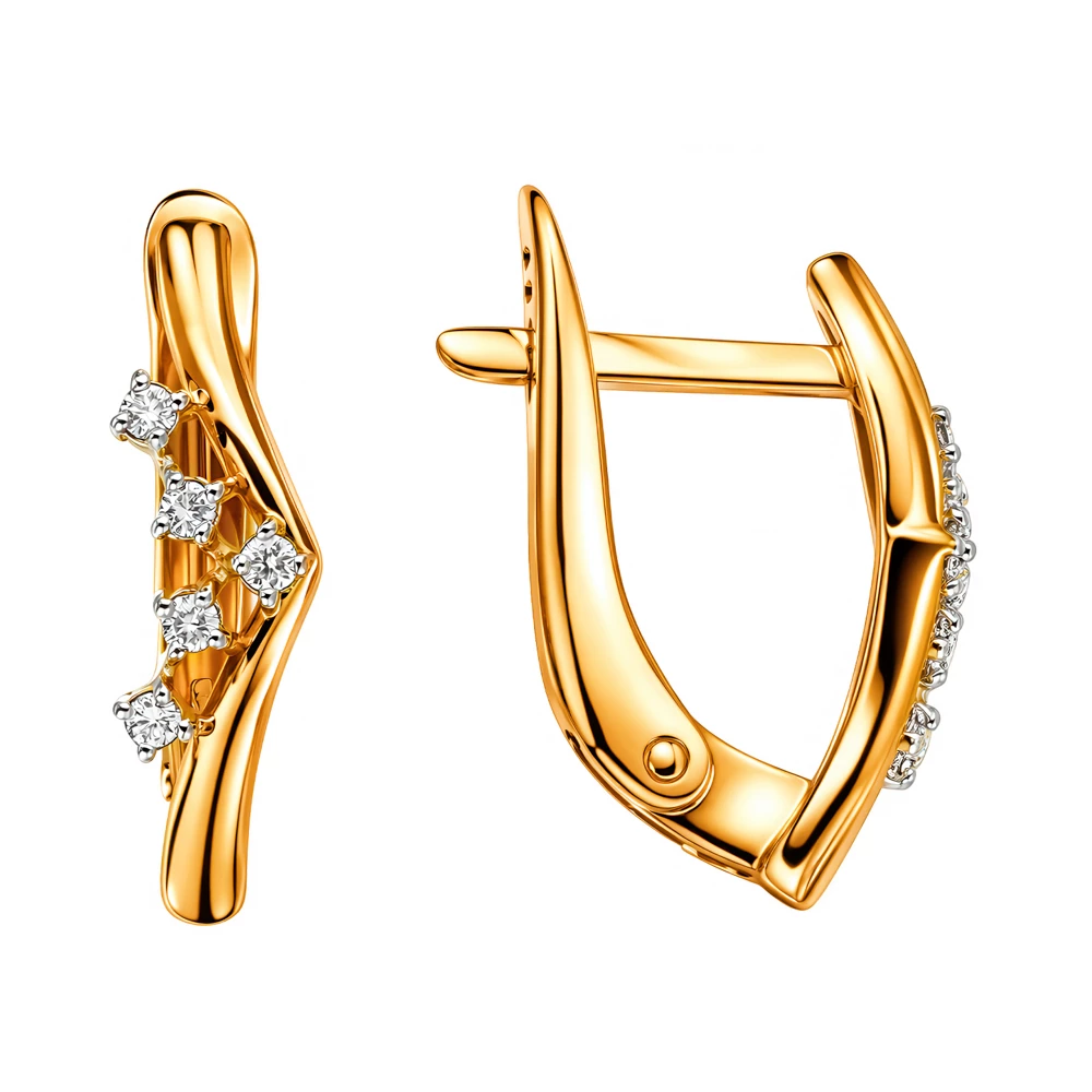 Серьги с бриллиантами из красного золота 585 пробы Серьги с бриллиантами из красного золота 585 пробы