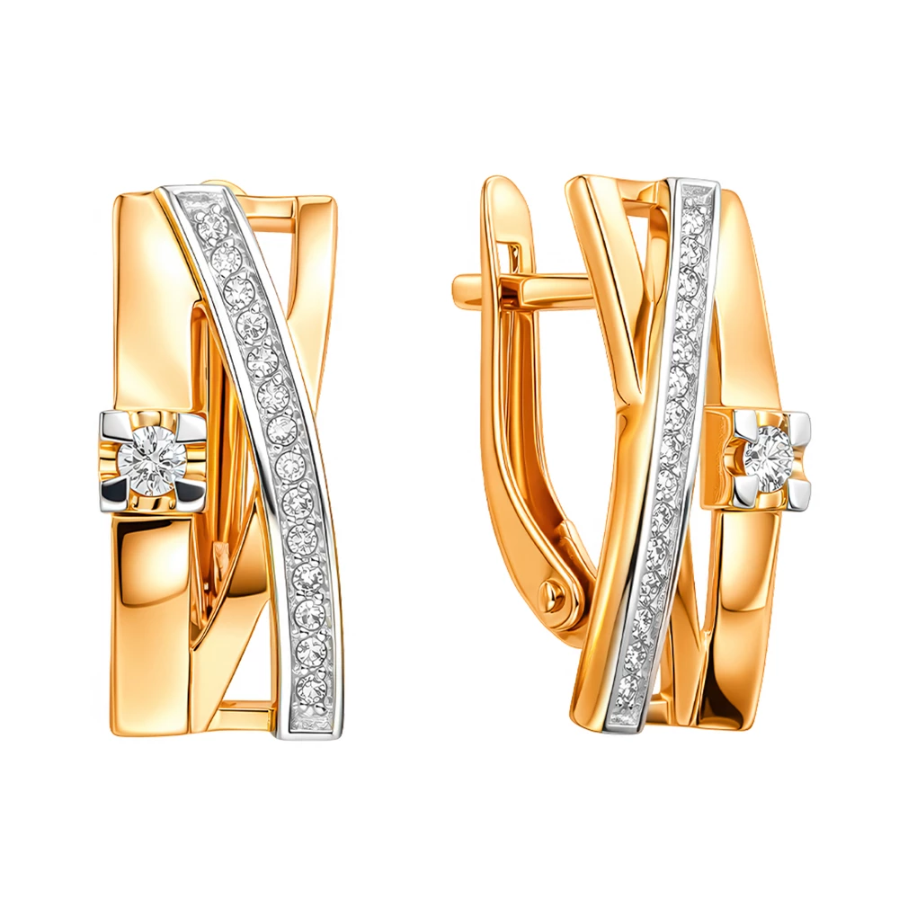 Серьги с бриллиантами из красного золота 585 пробы