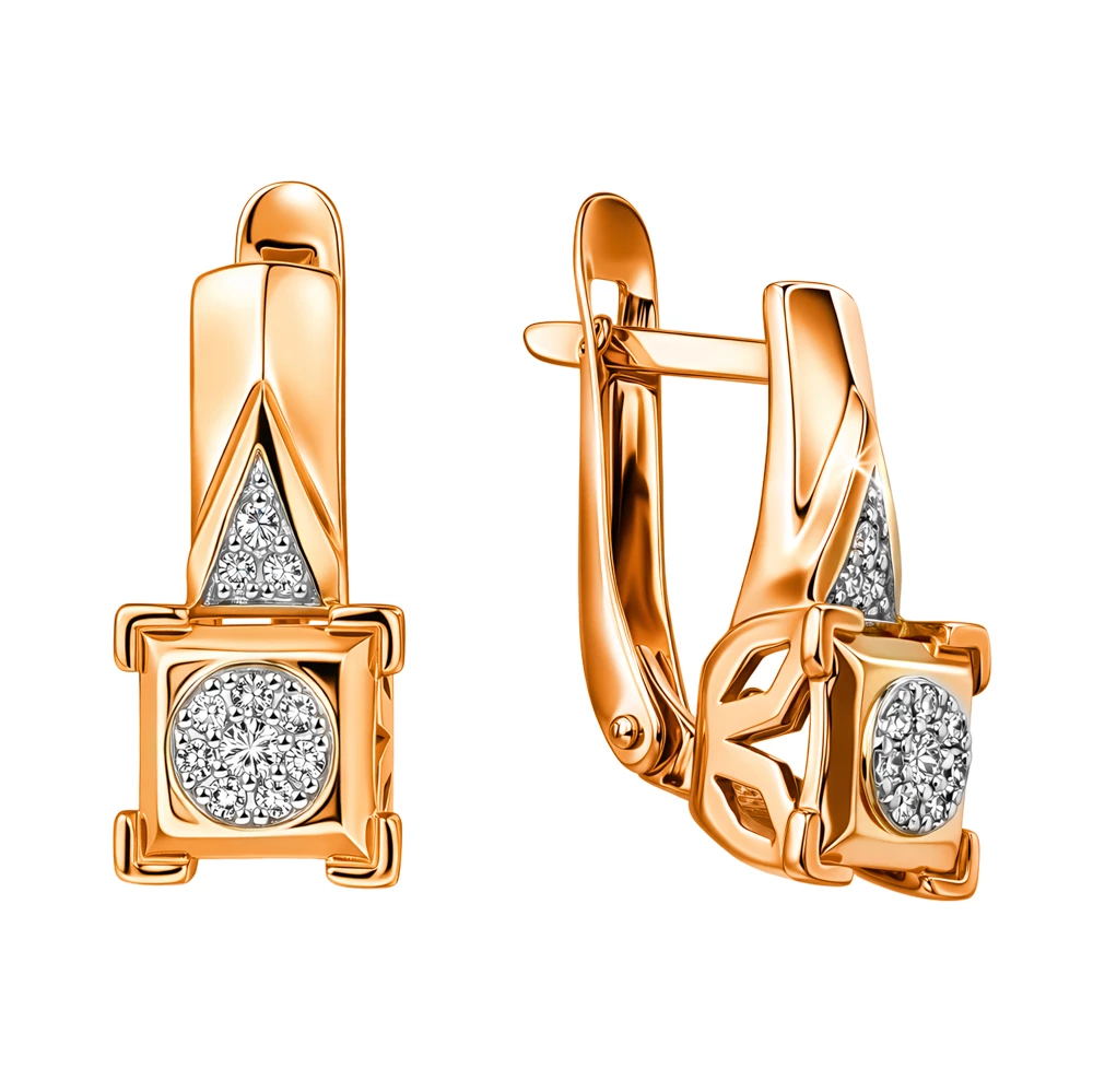 Серьги с бриллиантами из красного золота 585 пробы Серьги с бриллиантами из красного золота 585 пробы