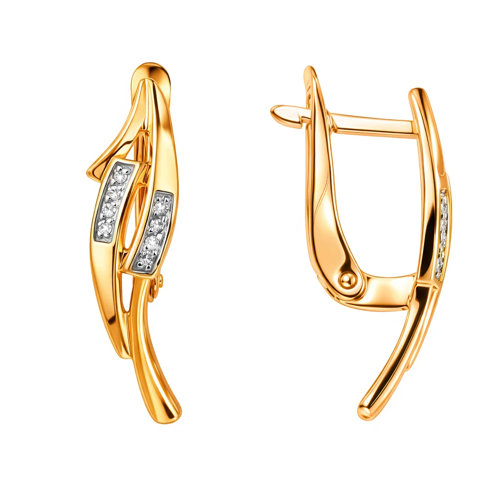 Серьги с бриллиантами из красного золота 585 пробы Серьги с бриллиантами из красного золота 585 пробы