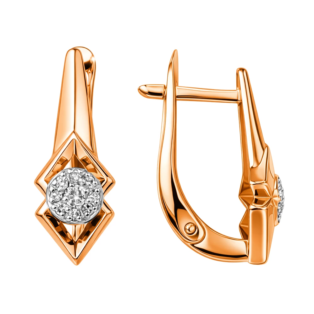 Серьги с бриллиантами из красного золота 585 пробы Серьги с бриллиантами из красного золота 585 пробы