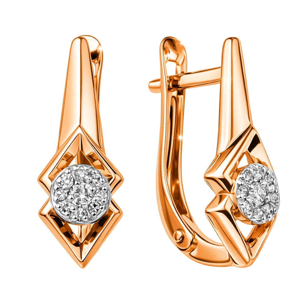 Серьги с бриллиантами из красного золота 585 пробы Серьги с бриллиантами из красного золота 585 пробы