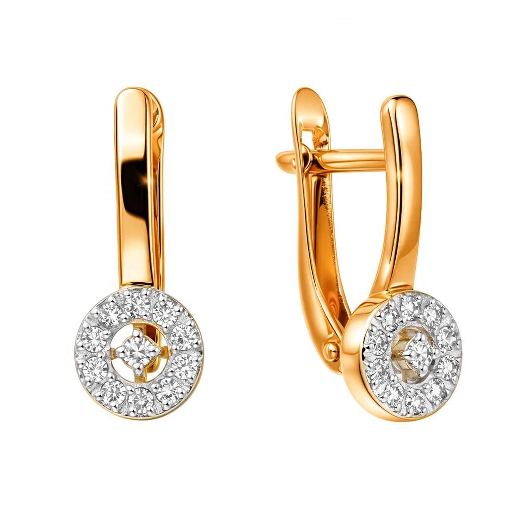 Серьги с бриллиантами из красного золота 585 пробы