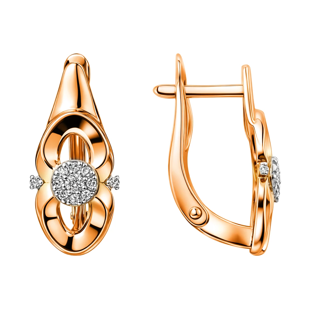 Серьги с бриллиантами из красного золота 585 пробы Серьги с бриллиантами из красного золота 585 пробы