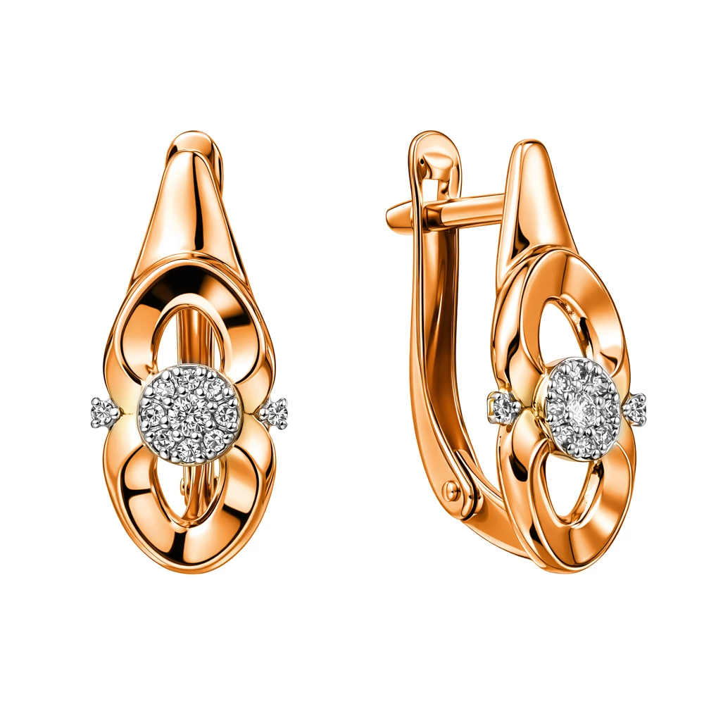 Серьги с бриллиантами из красного золота 585 пробы Серьги с бриллиантами из красного золота 585 пробы