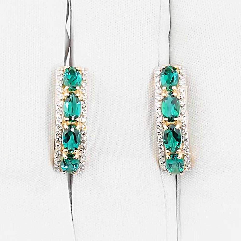 Серьги с гидротермальным изумрудом и бриллиантами из красного золота 585 пробы