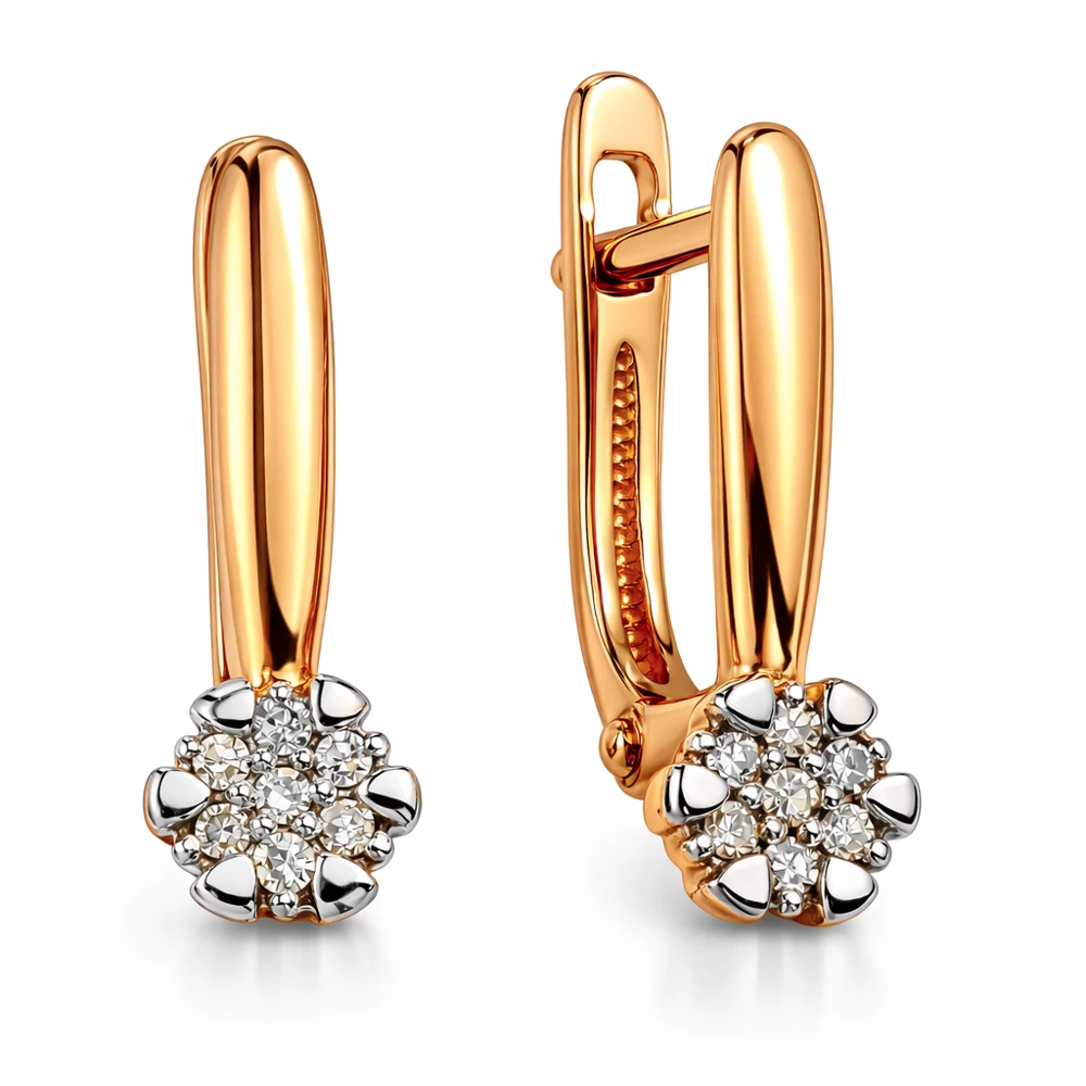 Серьги с бриллиантами из красного золота 585 пробы