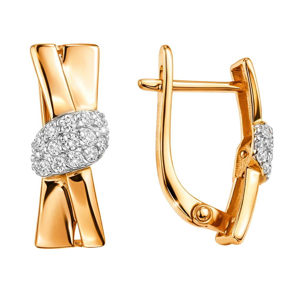 Серьги с бриллиантами из красного золота 585 пробы Серьги с бриллиантами из красного золота 585 пробы