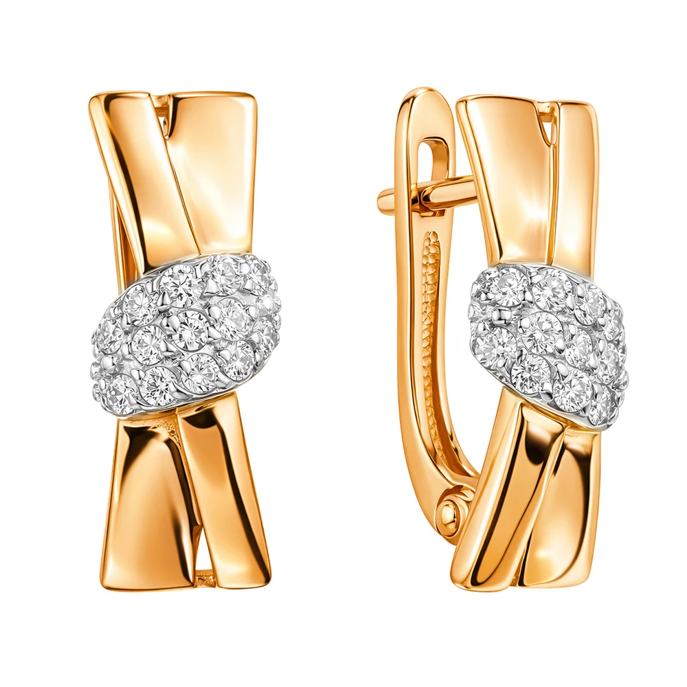 Серьги с бриллиантами из красного золота 585 пробы Серьги с бриллиантами из красного золота 585 пробы